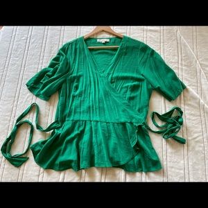 Ann Taylor LOFT Green wrap peplum top XL